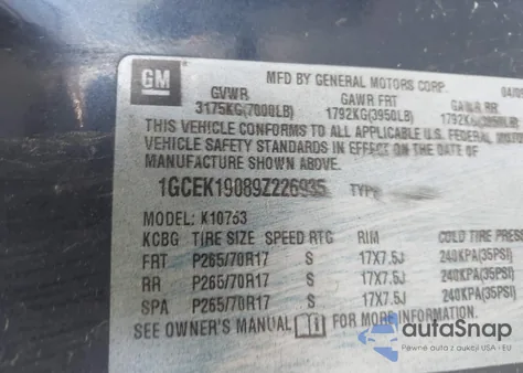 2009 Chevrolet Silverado 1500 Work Truck from USA, damaged, VIN 1GCEK19089Z226935